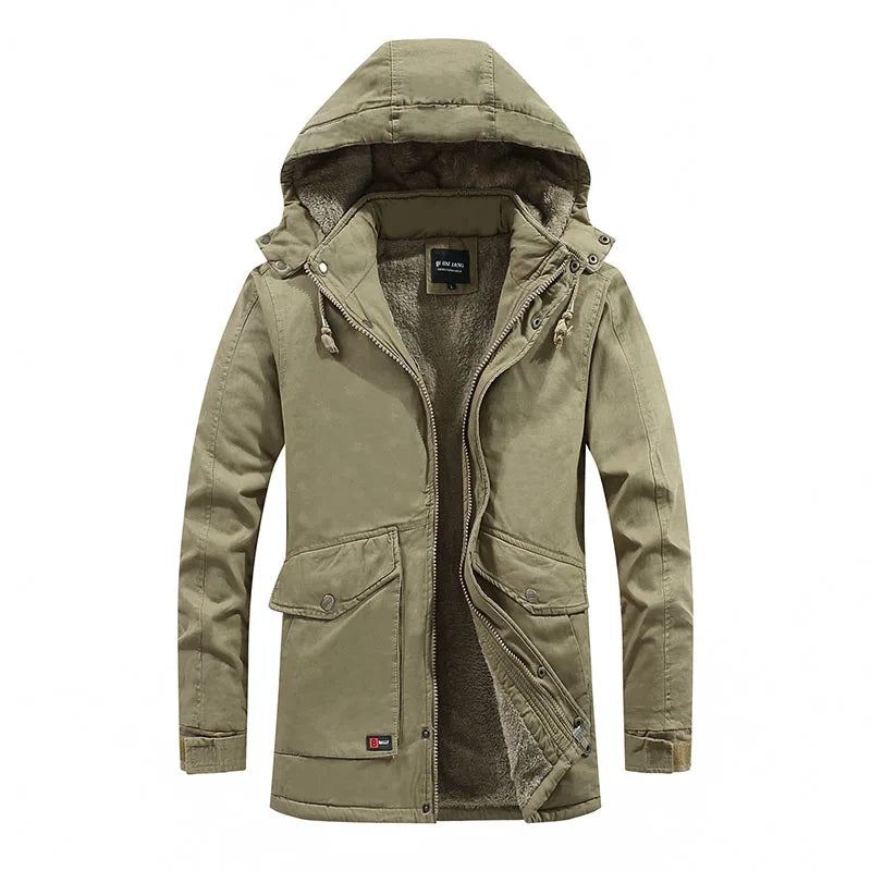 Męska Kurtka Z Wieloma Kieszeniami Z Kapturem Parka Odzież Wierzchnia Zimowa Wojskowa Pogrubiona Ciepła Casual Cotton Jacket - Czarny