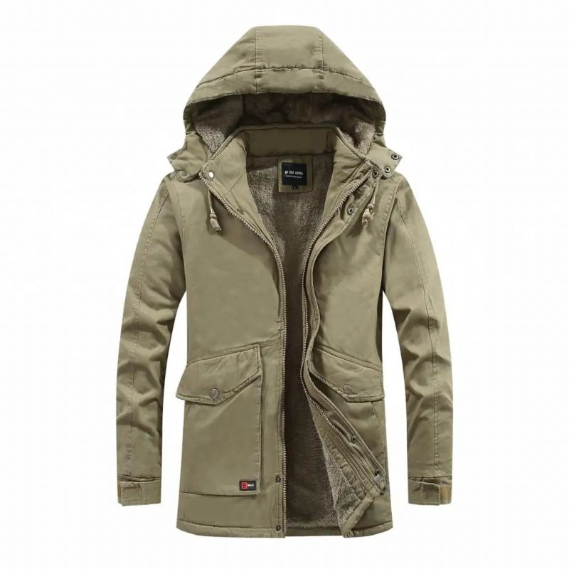 Męska Kurtka Z Wieloma Kieszeniami Z Kapturem Parka Odzież Wierzchnia Zimowa Wojskowa Pogrubiona Ciepła Casual Cotton Jacket - Czarny