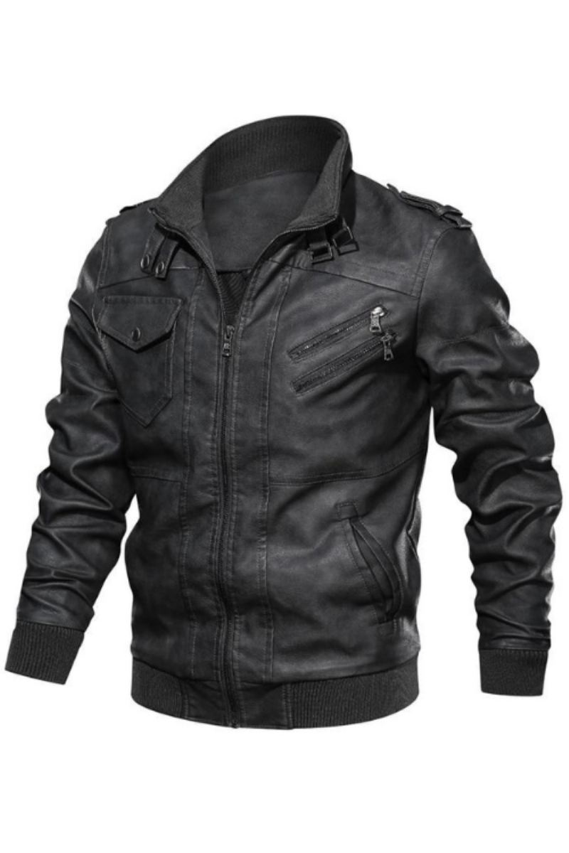 Męska Skórzana Kurtka Męskie Skórzane Kurtki Motocyklowe Faux Biker Coats