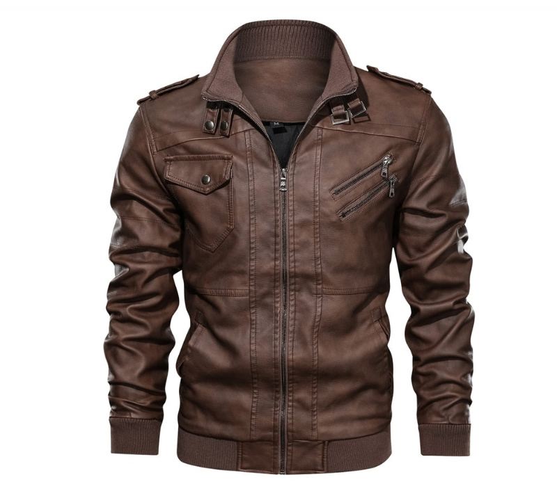 Męska Skórzana Kurtka Męskie Skórzane Kurtki Motocyklowe Faux Biker Coats - Czarny Szary