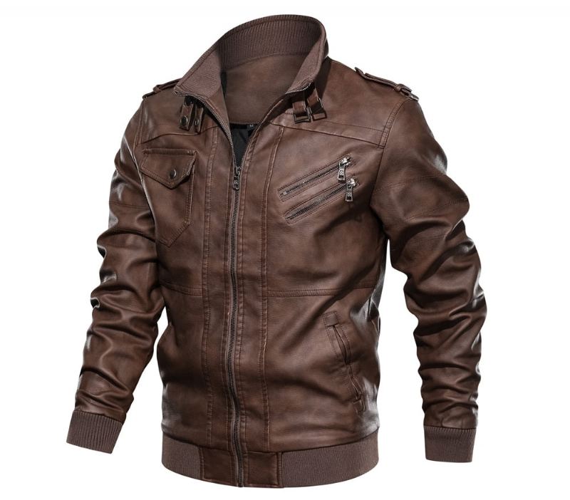 Męska Skórzana Kurtka Męskie Skórzane Kurtki Motocyklowe Faux Biker Coats - Czarny Szary