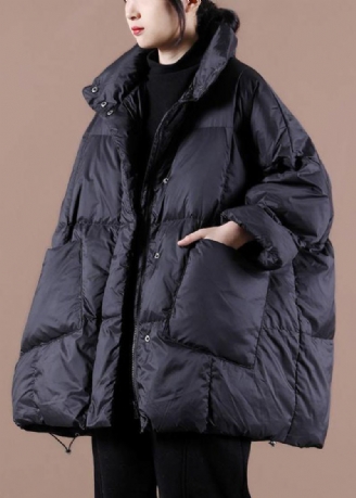 Casualowa Odzież Plus Size Damska Parka Kurtki Czarna Stójka Duże Kieszenie Puchowe Płaszcz Zimowy