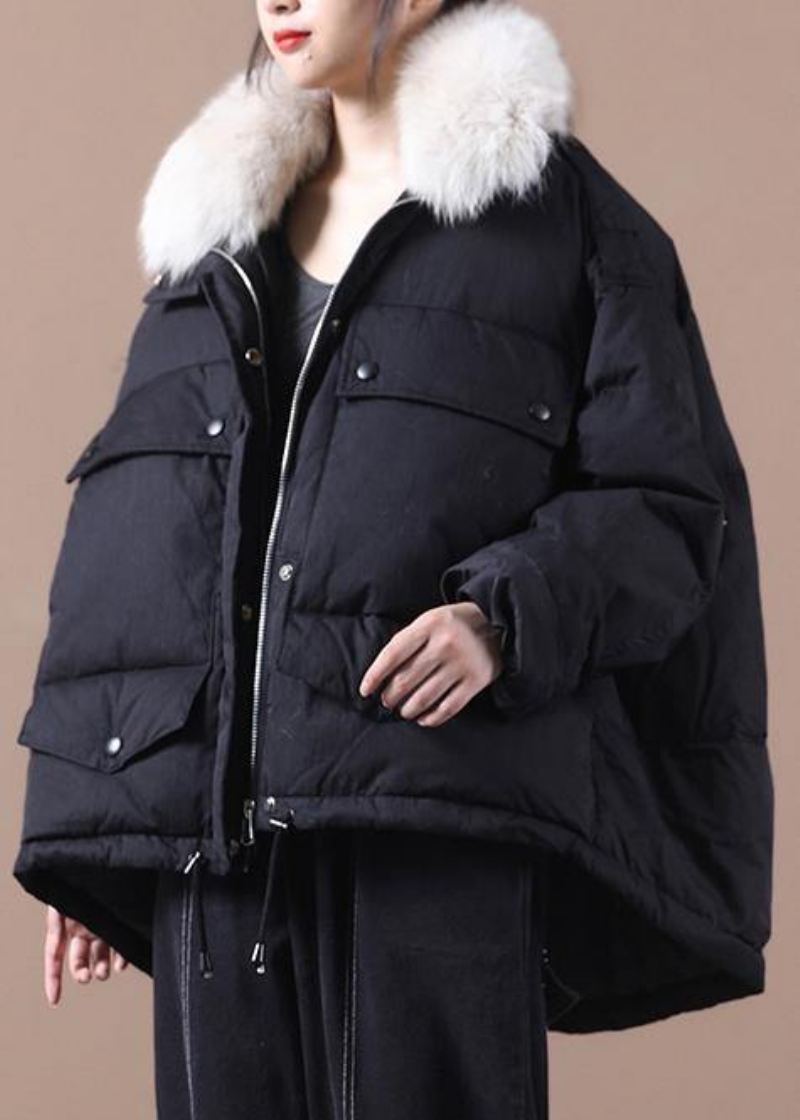 Damski Czarny Ciepły Płaszcz Zimowy Plus Size Parka Ze Sztucznym Futerkiem Ze Sznurkiem Eleganckie Płaszcze