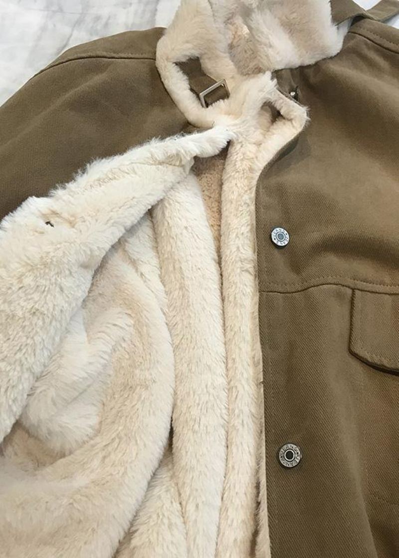 Elegancka Parka Damska W Kolorze Khaki. Luźny Ciepły Zimowy Płaszcz Ze Stójką Gruby - Khaki