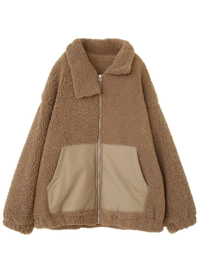 Nowoczesne Kieszenie Khaki Z Kołnierzykiem Piotruś Pan Teddy Faux Fur Puffers Kurtki Zimowe - Kurtki puchowe damskie