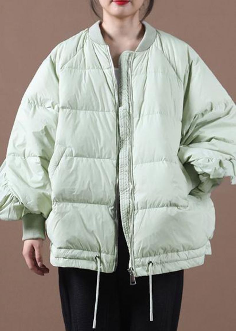 Nowy Jasnozielony Płaszcz Z Kaczego Puchu Odzież Plus Size Kurtka Puchowa Ze Stójką Ruffles Fine Jackets - Czarny