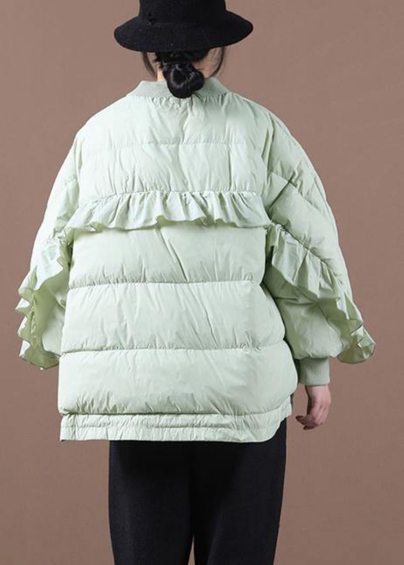 Nowy Jasnozielony Płaszcz Z Kaczego Puchu Odzież Plus Size Kurtka Puchowa Ze Stójką Ruffles Fine Jackets - Czarny