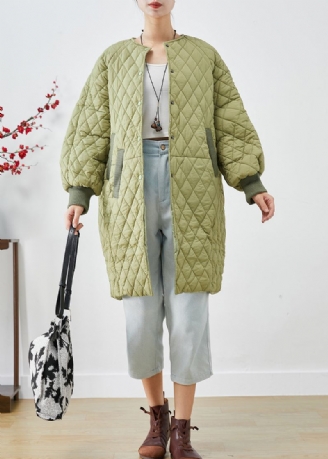 Plus Size Zielona Oversize'owa Damska Parka W Kratę Z Delikatnym Wypełnieniem Bawełnianym