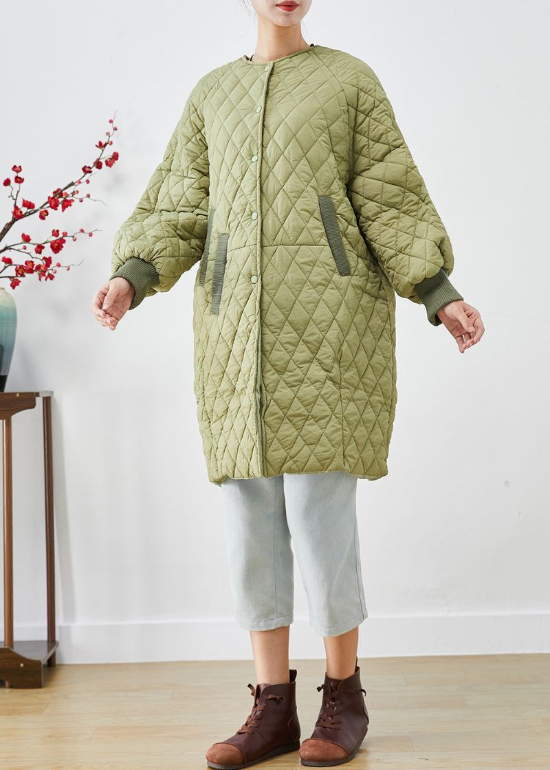 Plus Size Zielona Oversize'owa Damska Parka W Kratę Z Delikatnym Wypełnieniem Bawełnianym - Kurtki puchowe damskie