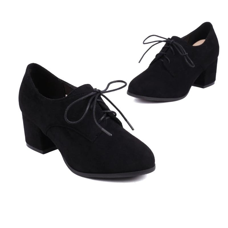 Eleganckie Damskie Buty Na Niskim Obcasie Mokasyny Na Oxford Party Shoes Ladies - Czarny