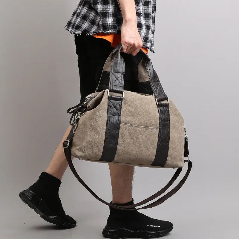 Płócienna Torebka Retro Dla Mężczyzn Podróżna Torba Na Ramię Bagażowa Codzienna Crossbody - Czarny