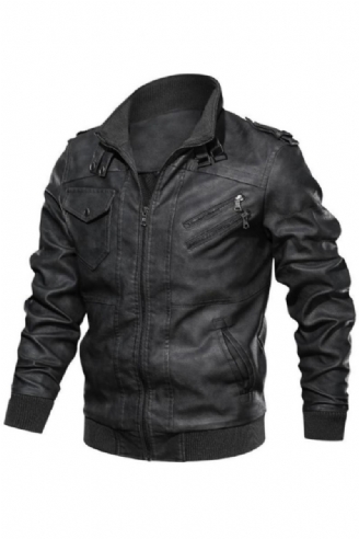 Męska Skórzana Kurtka Męskie Skórzane Kurtki Motocyklowe Faux Biker Coats