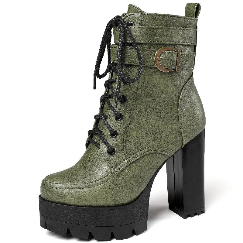 Botki Damskie Buty Punk Motocyklowe Retro Jesienne Zimowe - Czarny