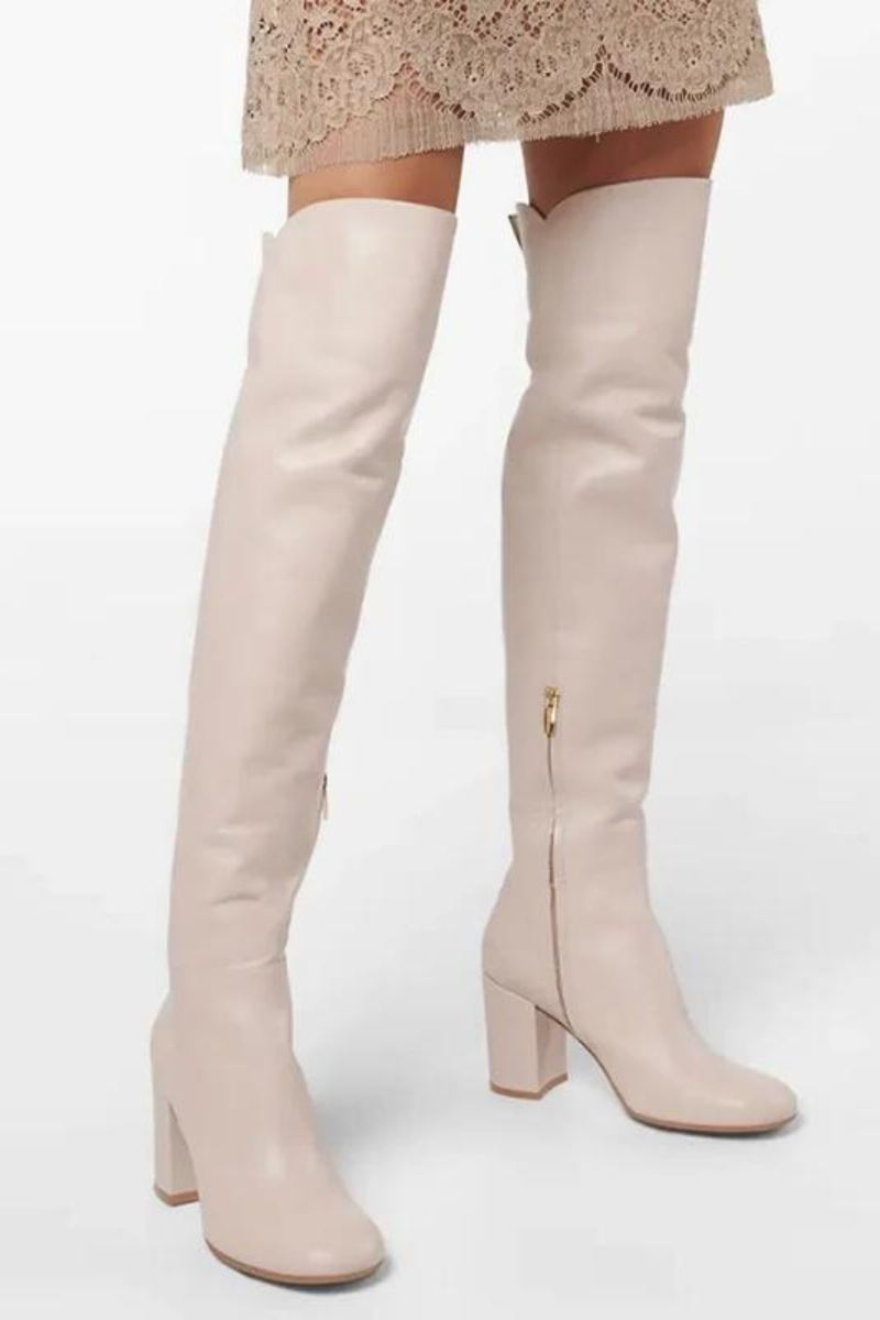 Damskie Buty Za Kolano Zimowe Oryginalne Skórzane Na Wysokim Obcasie Zip Luxury Over Knee Boots