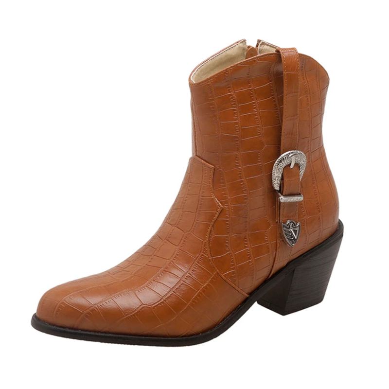 Zimowe Klasyczne Chelsea Boots Damskie Klamry Paska Pointy Toe Kliny Obcas Botki Proste Wygodne Kowbojskie Buty - Czarny