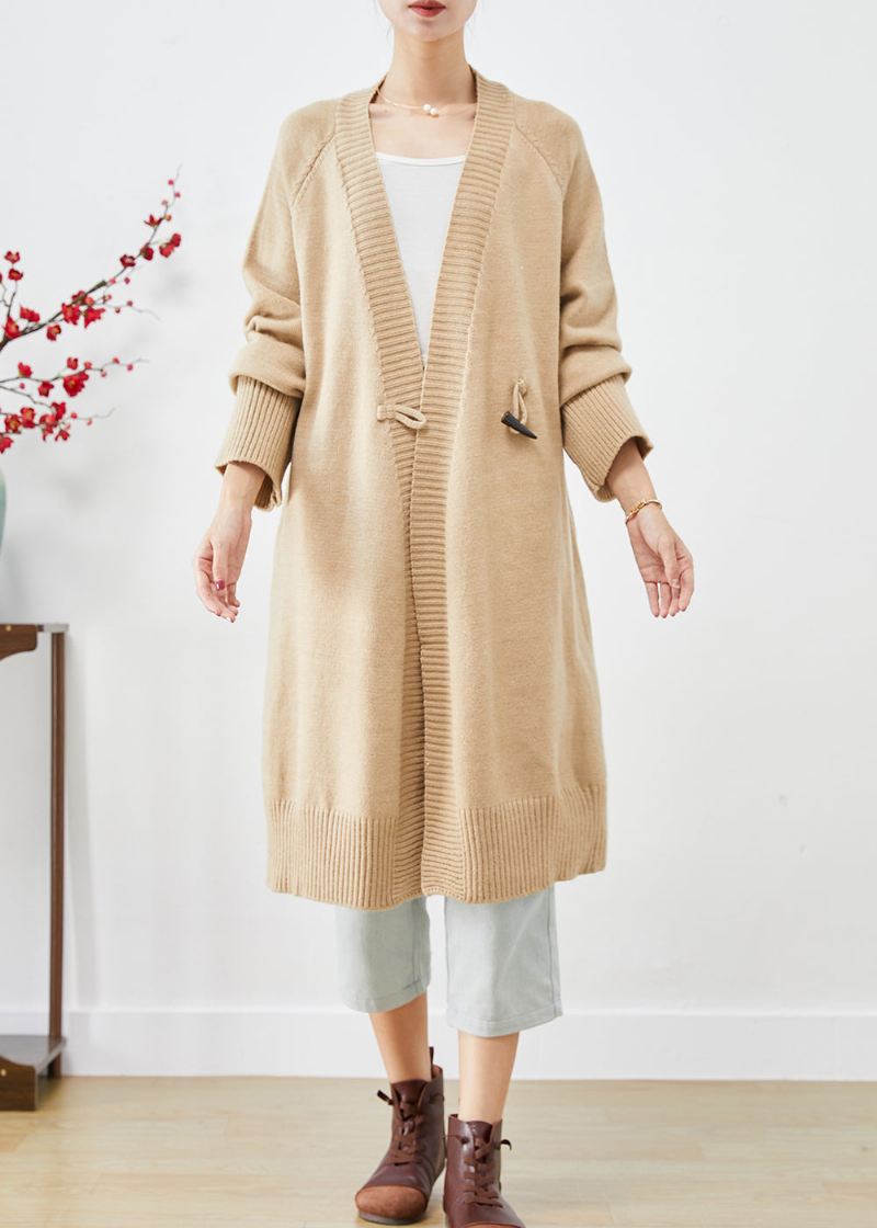 Boho Light Camel Oversize Z Dzianiny Zapinanej Na Guziki Luźny Płaszcz Jesienny