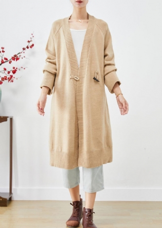 Boho Light Camel Oversize Z Dzianiny Zapinanej Na Guziki Luźny Płaszcz Jesienny