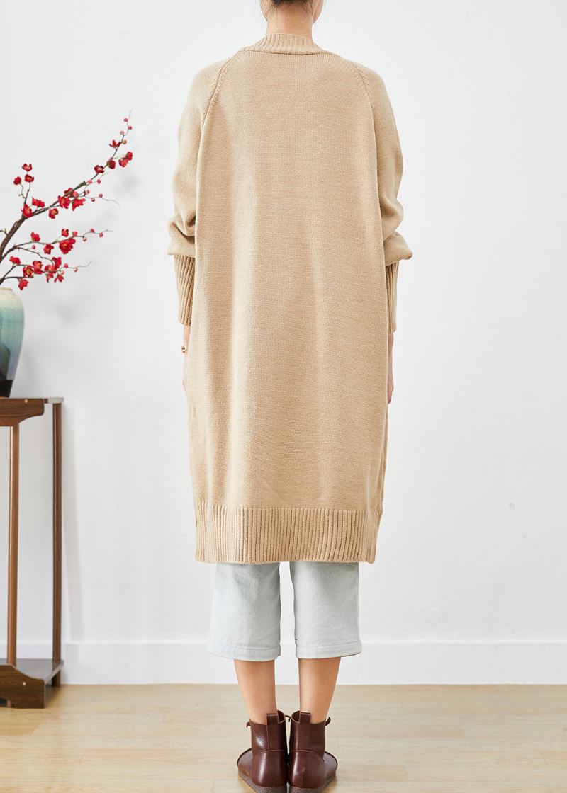 Boho Light Camel Oversize Z Dzianiny Zapinanej Na Guziki Luźny Płaszcz Jesienny - Kardigany damskie