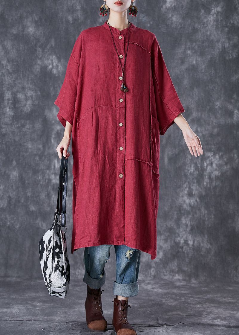 Boho Mulberry Oversize Patchworkowy Długi Lniany Kardigan Z Odkrytymi Bokami Na Lato - Kardigany damskie