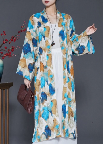 Plus Size Niebieskie Oversize'owe Bawełniane Kardigany Typu Tie-dye Wiosenne