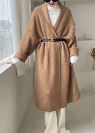 Plus Size Vintage Khaki Casual Dzianinowy Kardigan Zimowy