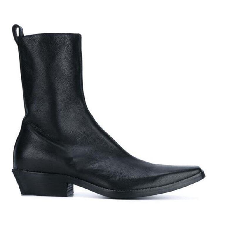 Botki Na Koturnie Rock Pointed Toe Hombre Knight Personalizują Ręcznie Robione Boty Motor High Boot - Czarny