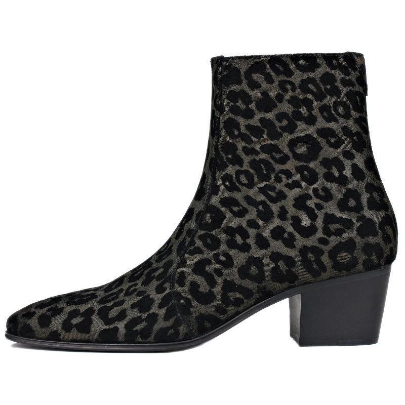 Buty Męskie Z Prawdziwej Skóry Zamek Błyskawiczny W Kostce Leopard Chelsea Dress Boots Klasyczne - Czarny