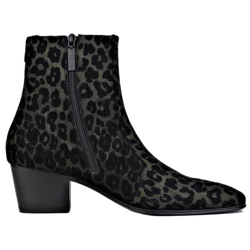 Buty Męskie Z Prawdziwej Skóry Zamek Błyskawiczny W Kostce Leopard Chelsea Dress Boots Klasyczne - Czarny