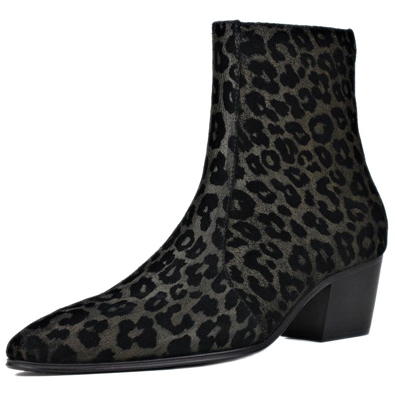 Buty Męskie Z Prawdziwej Skóry Zamek Błyskawiczny W Kostce Leopard Chelsea Dress Boots Klasyczne - Czarny