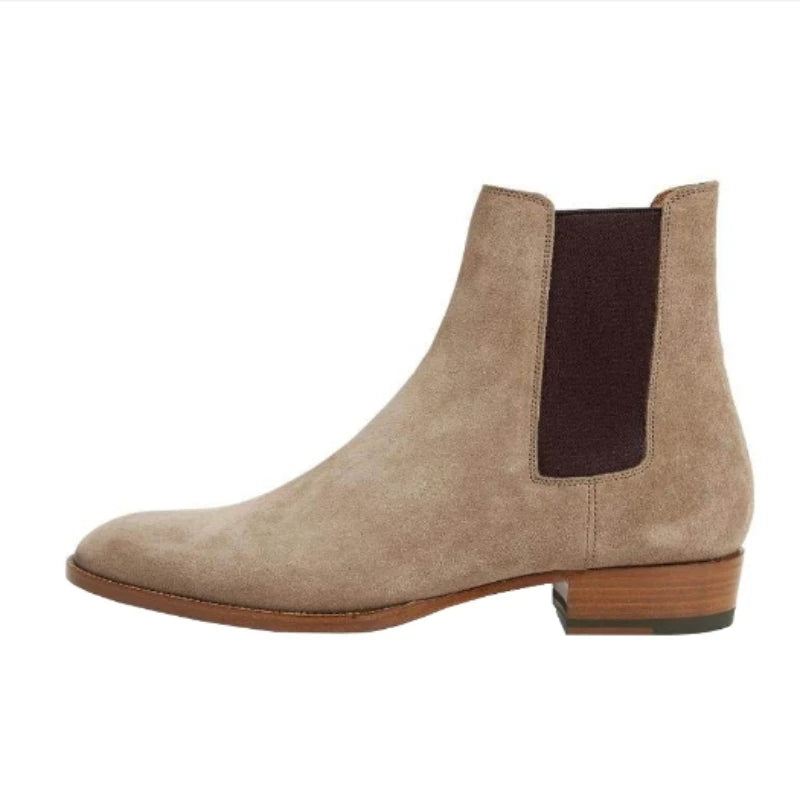 Chelsea Boots Męskie Zamszowe Prawdziwej Skóry Matowe Szpiczaste Niskie Obcasy Biznesowe Buty Formalne Klasyczne Komfortowe Oddychające - Khaki