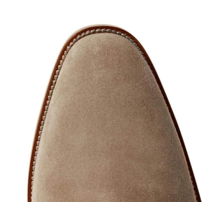 Chelsea Boots Męskie Zamszowe Prawdziwej Skóry Matowe Szpiczaste Niskie Obcasy Biznesowe Buty Formalne Klasyczne Komfortowe Oddychające - Khaki