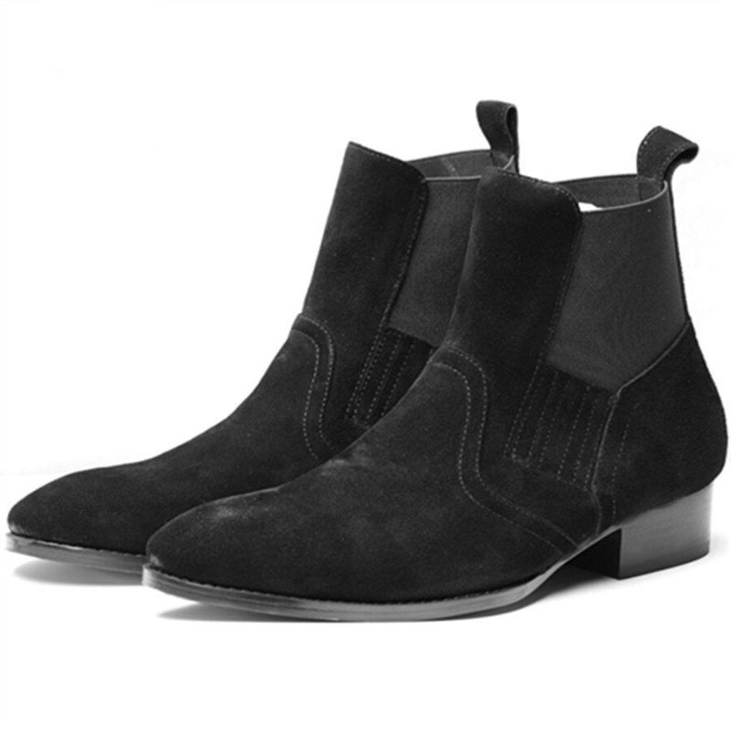 Ekskluzywne Euro Vintage Luksusowe Wsuwane Buty Wyatt Classic Z Uprzężą Do Kostki Chelsea Boots Spersonalizowane Oddychające Na Koturnie Punk - Czarny