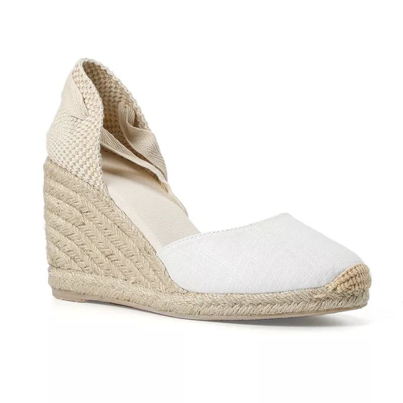 Damskie Letnie Espadryle Na Obcasie Sandały Na Koturnie Buty Z Zamkniętymi Palcami Wiązane Na Krzyż Sznurowane - 9Cm Czarny