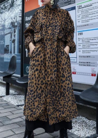 Trencz Francuski Leopard Plus Size Prezentuje Jesienny Płaszcz Zapinany Na Zamek