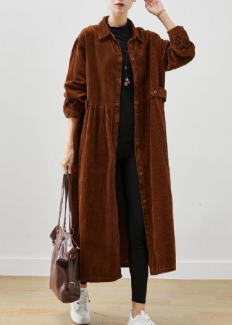 Wiosenne Sztruksowe Trencze Art Brown Oversize