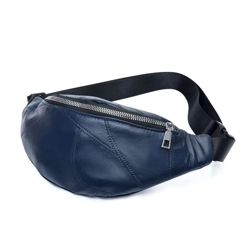 Damska Skórzana Saszetka Sac Fanny Pack Sac Femme Packs Talia Torba Na Klatkę Piersiową - Niebieski