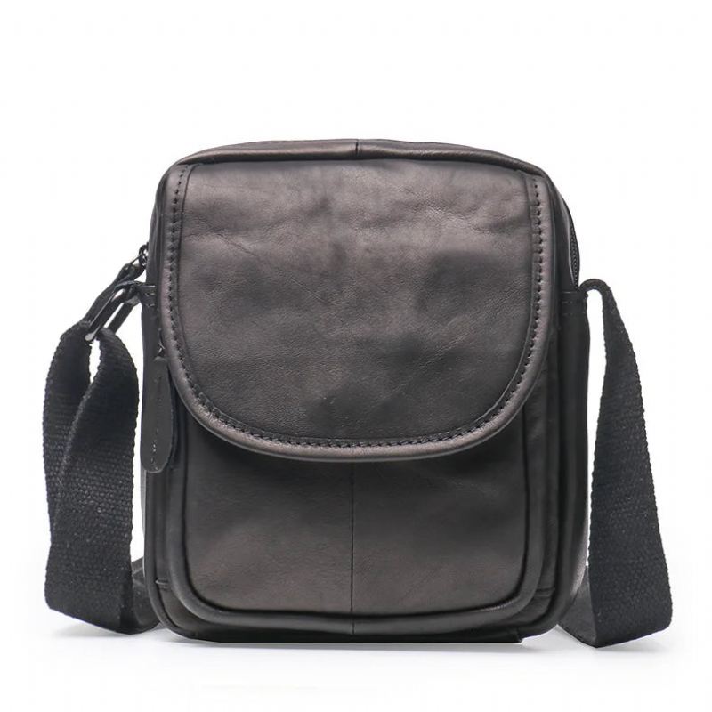 Męska Skórzana Prosta Torba Na Ramię Typu Crossbody - Czarny