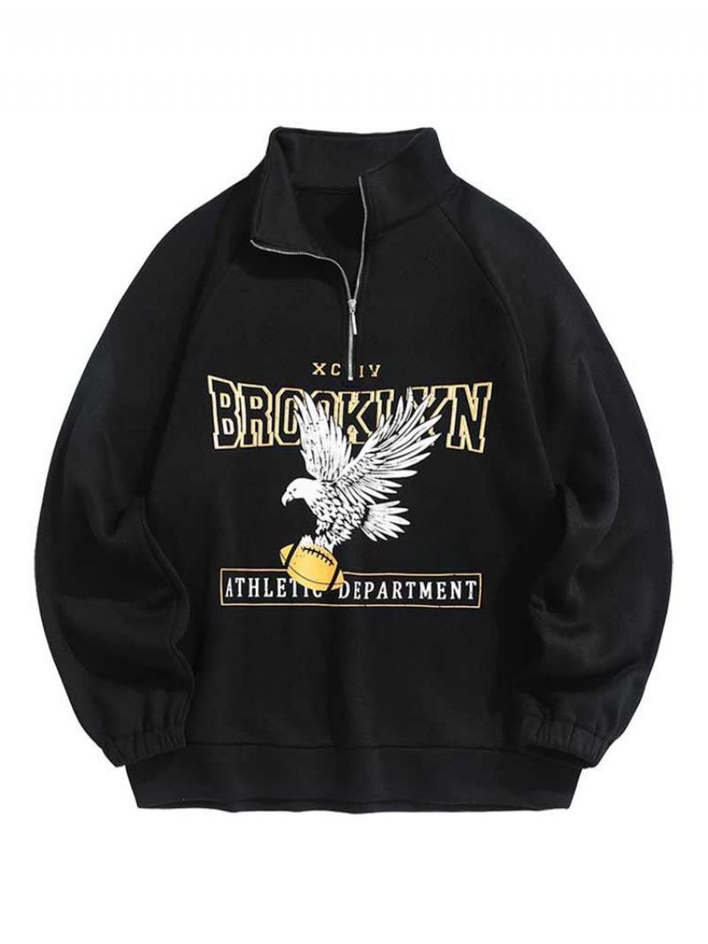 Bluzy Męskie Z Polarową Podszewką Brooklyn Eagle Bluza Z Grafiką Unisex Z Kapturem Z Golfem Zipper Streetwear Swetry