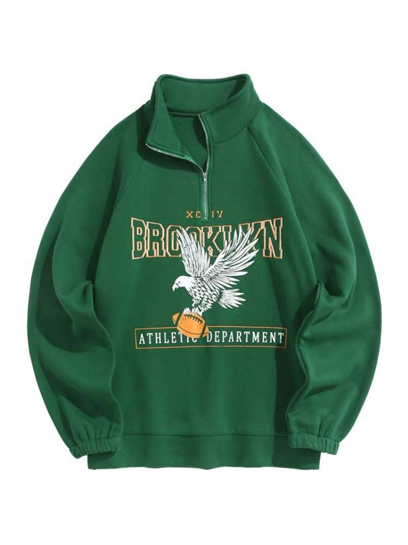 Bluzy Męskie Z Polarową Podszewką Brooklyn Eagle Bluza Z Grafiką Unisex Z Kapturem Z Golfem Zipper Streetwear Swetry - Czarny