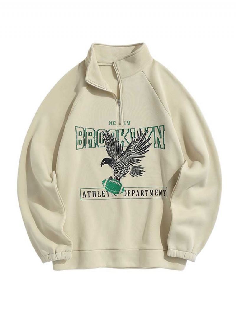 Bluzy Męskie Z Polarową Podszewką Brooklyn Eagle Bluza Z Grafiką Unisex Z Kapturem Z Golfem Zipper Streetwear Swetry - Czarny