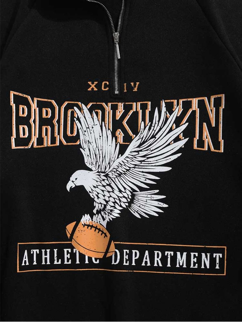 Bluzy Męskie Z Polarową Podszewką Brooklyn Eagle Bluza Z Grafiką Unisex Z Kapturem Z Golfem Zipper Streetwear Swetry - Czarny