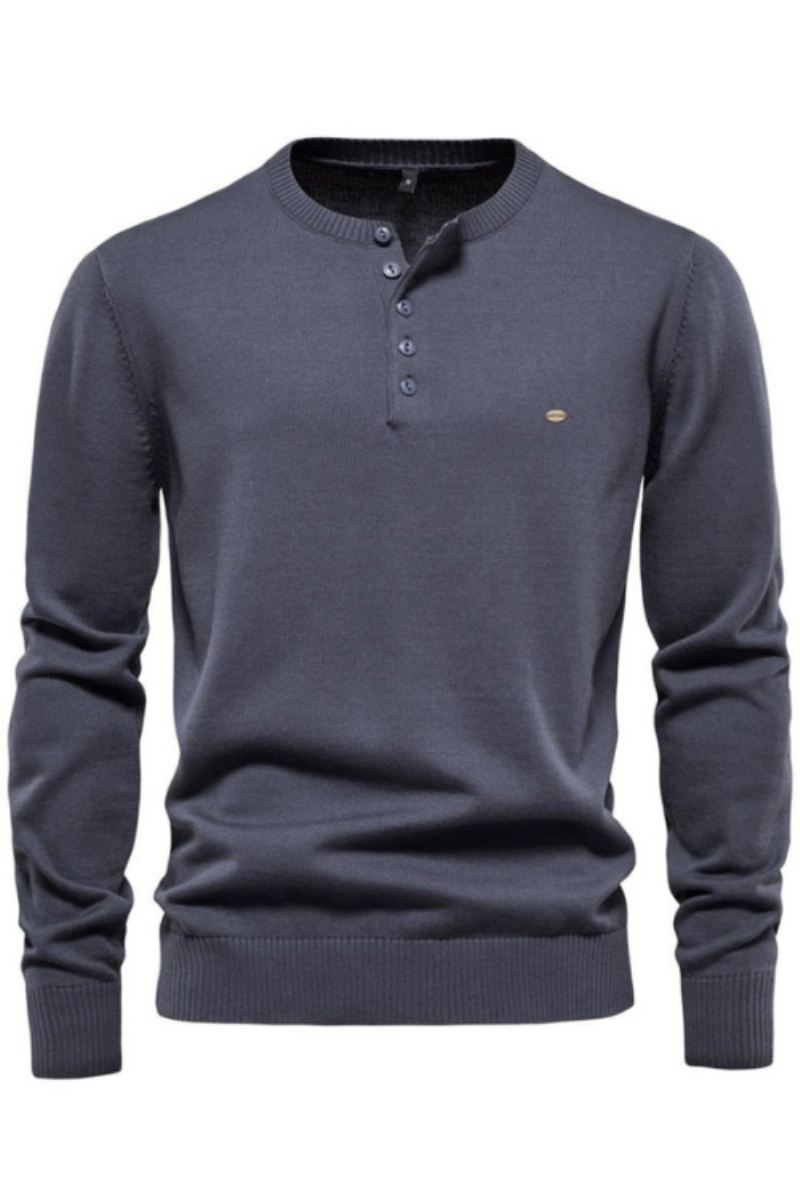 Henley Collar Męskie Swetry 100% Bawełna Jednokolorowe Casual Nowe Jesienne Cienkie Wysokiej Jakości Dla Mężczyzn