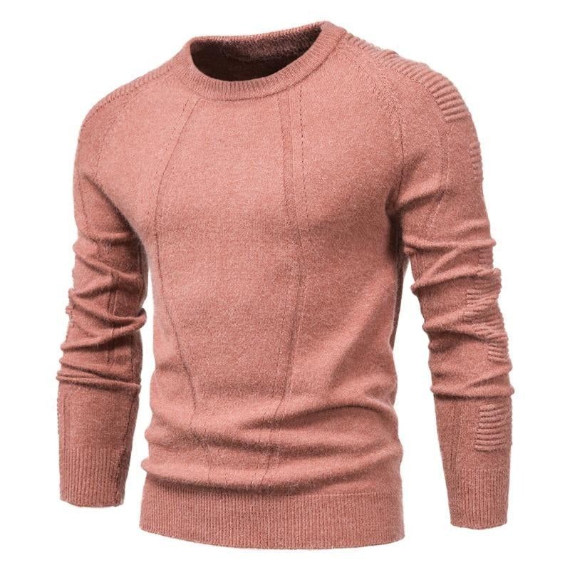 Sweter Jesienno-zimowy Jednolity Kolor Męski Z Dekoltem W Kształcie Litery "o" W Geometryczne Wzory Męskie Casual Slim Swetry Odzież Męska - Czarny