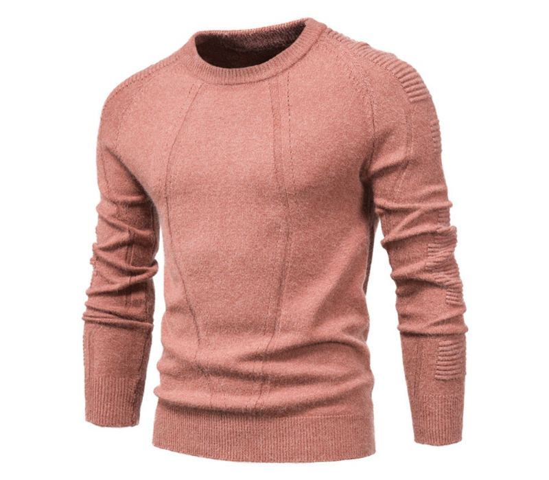 Sweter Jesienno-zimowy Jednolity Kolor Męski Z Dekoltem W Kształcie Litery "o" W Geometryczne Wzory Męskie Casual Slim Swetry Odzież Męska - Czarny