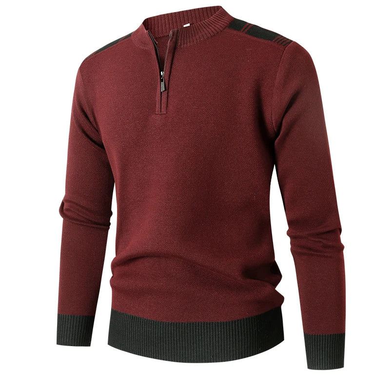 Sweter Z Dzianiny Swetry Męskie Slim Zipper Mock Neck Dzianina Męski Przyczynowy Jednolity Odzież Męska - Czerwony