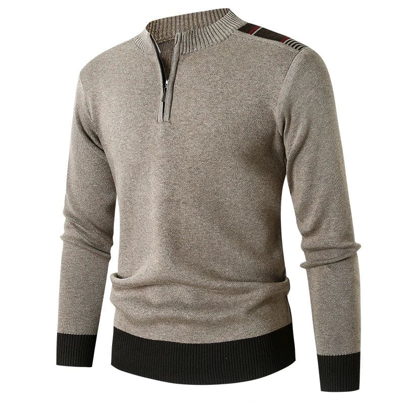 Sweter Z Dzianiny Swetry Męskie Slim Zipper Mock Neck Dzianina Męski Przyczynowy Jednolity Odzież Męska - Czerwony