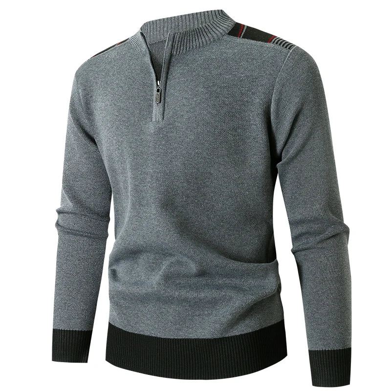 Sweter Z Dzianiny Swetry Męskie Slim Zipper Mock Neck Dzianina Męski Przyczynowy Jednolity Odzież Męska - Czerwony