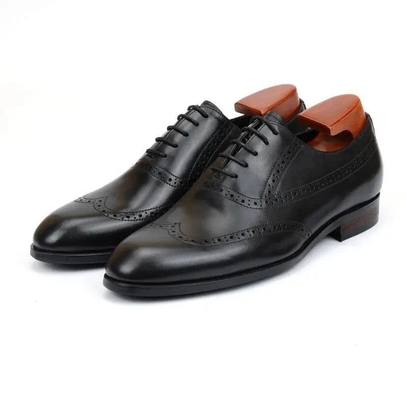 Brogue Oxford Męskie Buty Wizytowe Ślubne Drużba Oryginalne Skórzane Ręcznie Robione Markowe - Brązowy