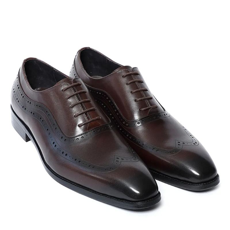 Ręcznie Robione Męskie Oryginalne Skórzane Buty Oxford Classic Brogue - Czarny