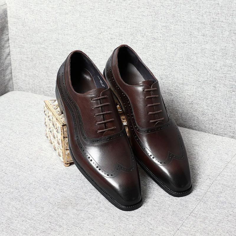 Ręcznie Robione Męskie Oryginalne Skórzane Buty Oxford Classic Brogue - Czarny